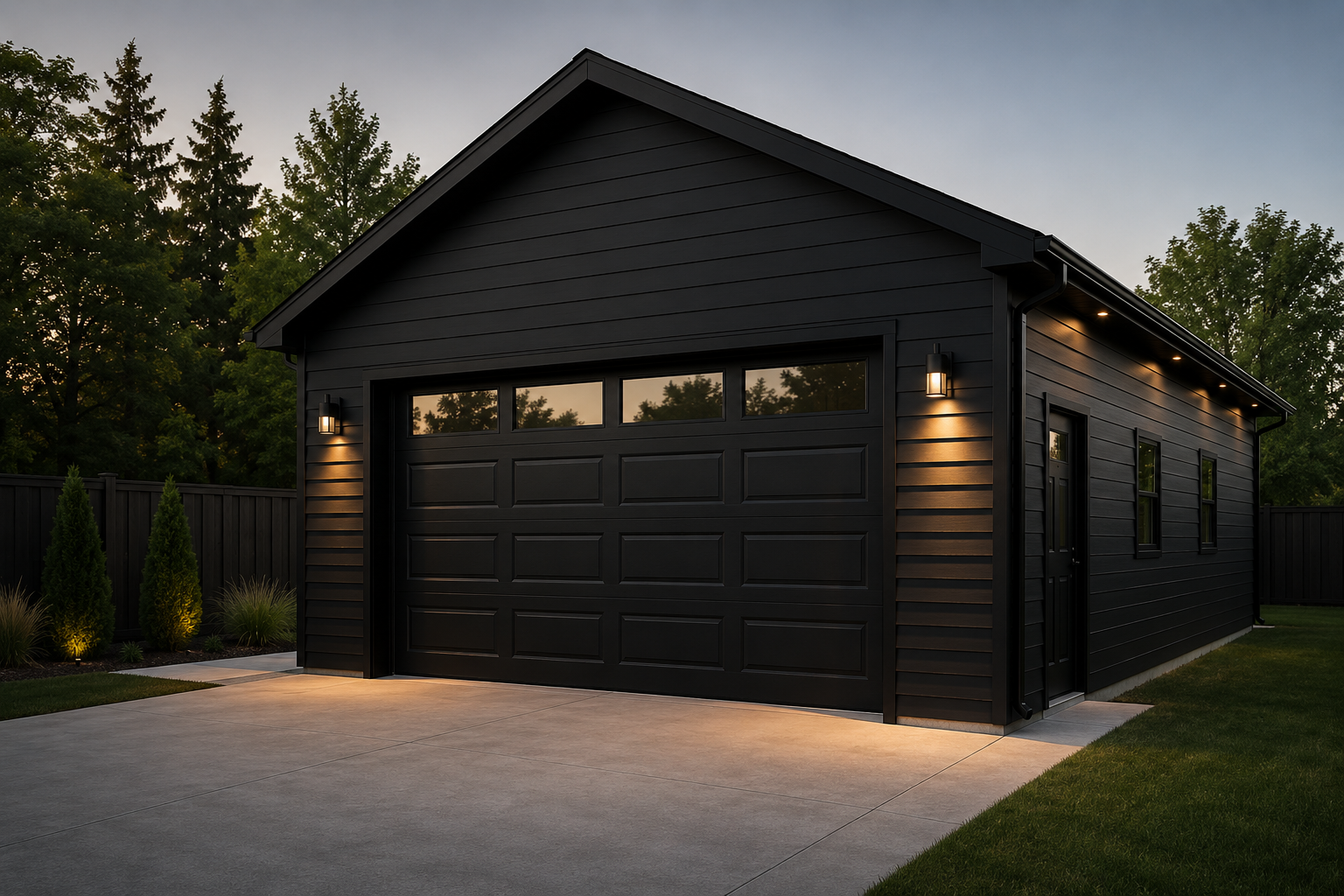 Black modern detached garage